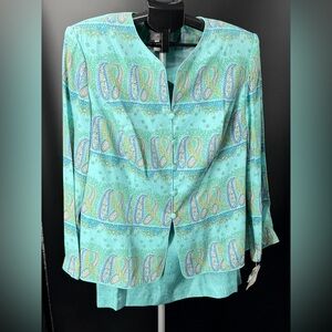 VINTAGE Adrianna Papell Gorgeous Blue Print Woman’s Silk Skirt Suit Size 16 NWT